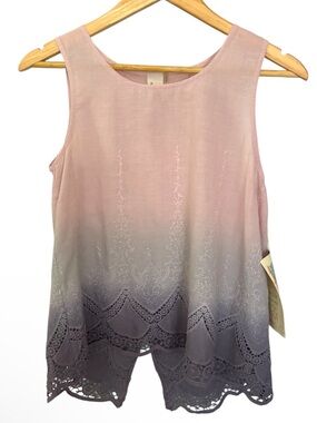 Aratta Sleeveless Cotton Ombre Lace-Hem Tank Top NWT